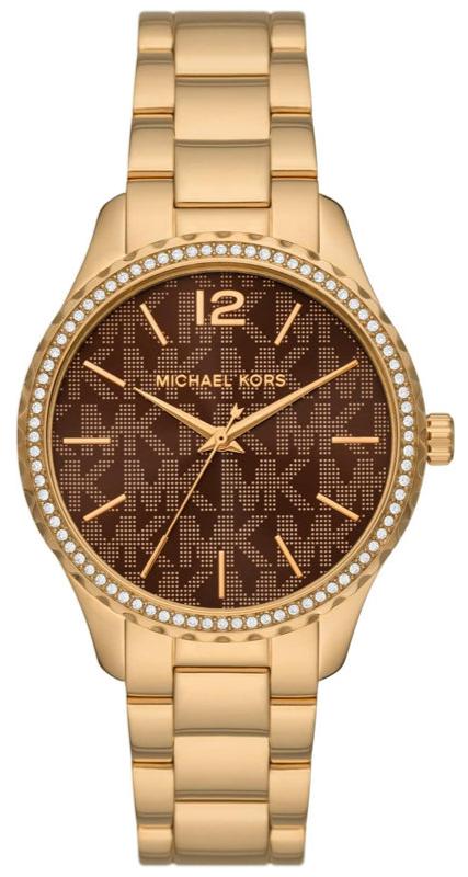 Buy Shop Michael Kors Layton Chronograph Brown Dial Gold Steel Strap Watch For Women - MK7296 USA Online