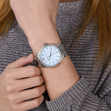 Buy Shop Michael Kors Layton Chronograph Mother of Pearl Blue Dial Silver Steel Strap Watch For Women - MK6847 USA Online