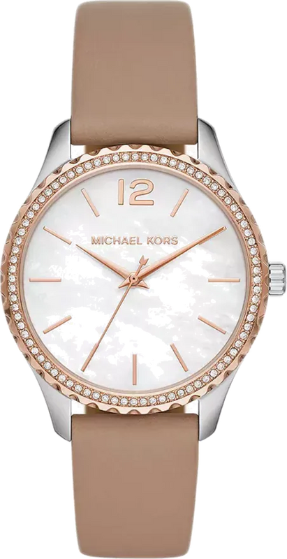 Buy Shop Michael Kors Layton Mother of Pearl White Dial Brown Leather Strap Watch For Women - MK2910 USA Online