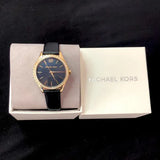 Buy Shop Michael Kors Layton Three Hand Mother of Pearl Black Dial Black Leather Strap Watch For Women - MK2911 USA Online