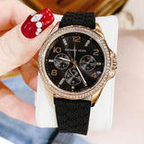 Buy Shop Michael Kors Layton Three Hand Mother of Pearl Black Dial Black Leather Strap Watch For Women - MK2911 USA Online