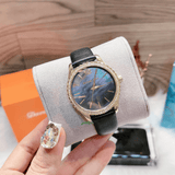 Buy Shop Michael Kors Layton Three Hand Mother of Pearl Black Dial Black Leather Strap Watch For Women - MK2911 USA Online