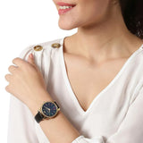 Buy Shop Michael Kors Layton Three Hand Mother of Pearl Black Dial Black Leather Strap Watch For Women - MK2911 USA Online