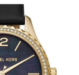 Buy Shop Michael Kors Layton Three Hand Mother of Pearl Black Dial Black Leather Strap Watch For Women - MK2911 USA Online
