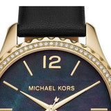 Buy Shop Michael Kors Layton Three Hand Mother of Pearl Black Dial Black Leather Strap Watch For Women - MK2911 USA Online