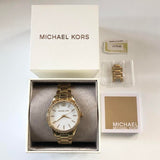 Buy Shop Michael Kors Layton Three Hand Mother of Pearl White Dial Gold Steel Strap Watch For Women - MK6870 USA Online