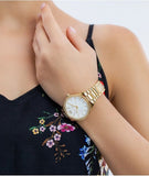 Buy Shop Michael Kors Layton Three Hand Mother of Pearl White Dial Gold Steel Strap Watch For Women - MK6870 USA Online