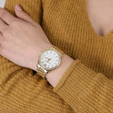 Buy Shop Michael Kors Layton Three Hand Mother of Pearl White Dial Gold Steel Strap Watch For Women - MK6870 USA Online