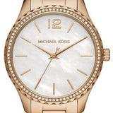 Buy Shop Michael Kors Layton Three Hand Mother of Pearl White Dial Gold Steel Strap Watch For Women - MK6870 USA Online