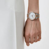 Buy Shop Michael Kors Layton Three Hand Mother of Pearl White Dial Two Tone Steel Strap Watch For Women - MK6849 USA Online