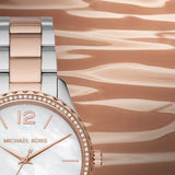 Buy Shop Michael Kors Layton Three Hand Mother of Pearl White Dial Two Tone Steel Strap Watch For Women - MK6849 USA Online