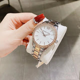 Michael Kors Layton Three Hand Mother of Pearl White Dial Two Tone Steel Strap Watch For Women - MK6849
