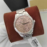 Buy Shop Michael Kors Layton Three Hand Pink Dial Silver Steel Strap Watch For Women - MK7298 USA Online