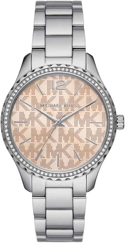 Buy Shop Michael Kors Layton Three Hand Pink Dial Silver Steel Strap Watch For Women - MK7298 USA Online