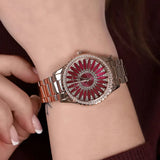 Buy Shop Michael Kors Layton Three Hand Red Dial Rose Gold Steel Strap Watch For Women - MK6893 USA Online