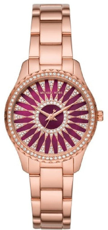 Buy Shop Michael Kors Layton Three Hand Red Dial Rose Gold Steel Strap Watch For Women - MK6893 USA Online
