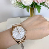 Buy Shop Michael Kors Layton Three Hand Silver Dial Rose Gold Steel Strap Watch For Women - MK7297 USA Online