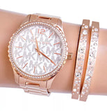 Buy Shop Michael Kors Layton Three Hand Silver Dial Rose Gold Steel Strap Watch For Women - MK7297 USA Online