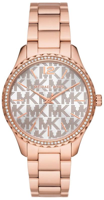 Buy Shop Michael Kors Layton Three Hand Silver Dial Rose Gold Steel Strap Watch For Women - MK7297 USA Online