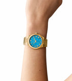 Buy Shop Michael Kors Lennox Analog Blue Dial Gold Steel Strap Watch for Women - MK7460 USA Online
