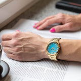 Buy Shop Michael Kors Lennox Analog Blue Dial Gold Steel Strap Watch for Women - MK7460 USA Online