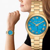 Buy Shop Michael Kors Lennox Analog Blue Dial Gold Steel Strap Watch for Women - MK7460 USA Online