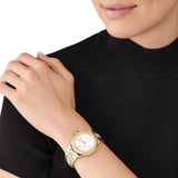 Michael Kors Lenox Three Hand Silver Dial Gold Steel Strap Watch For Women - MK7361