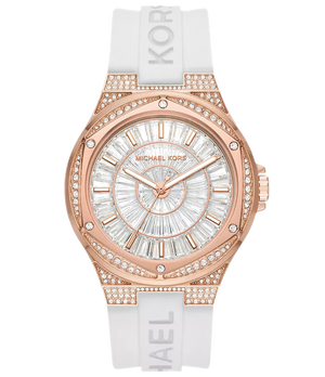 Buy Shop Michael Kors Lennox Three-Hand Crystals Dial White Silicone Strap Watch For Women - MK7248 USA Online
