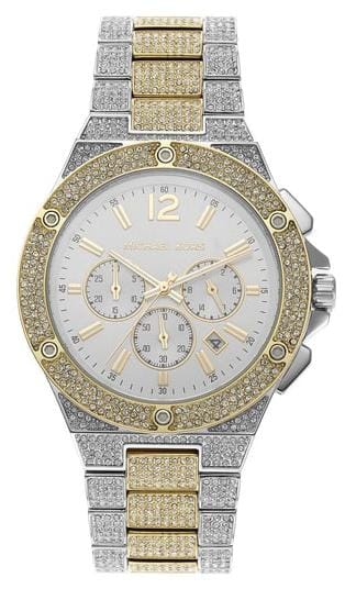 Buy Shop Michael Kors Lennox Pave Crystals Chronograph White Dial Two Tone Steel Strap Watch for Men - MK9150 USA Online