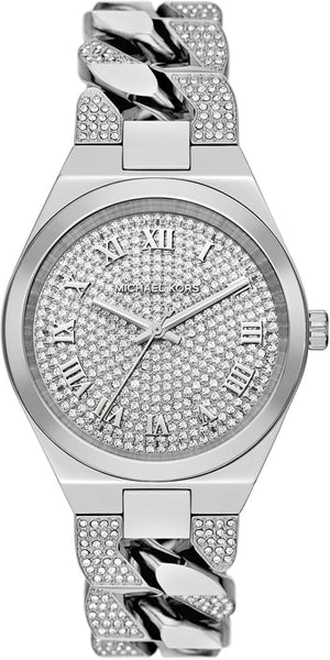 Buy Shop Michael Kors Lennox Pave Three-Hand Crystals Silver Dial Silver Steel Strap Watch for Women - MK7488 USA Online