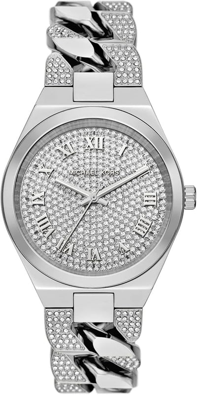 Buy Shop Michael Kors Lennox Pave Three-Hand Crystals Silver Dial Silver Steel Strap Watch for Women - MK7488 USA Online