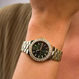 Buy Shop Michael Kors Lennox Quartz Green Dial Gold Steel Strap Watch For Women - MK7395 USA Online