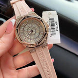 Buy Shop Michael Kors Lennox Three-Hand Analog White Dial Pink Silicone Strap Watch For Women - MK7334 USA Online