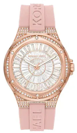 Buy Shop Michael Kors Lennox Three-Hand Analog White Dial Pink Silicone Strap Watch For Women - MK7334 USA Online