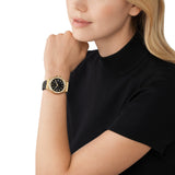 Buy Shop Michael Kors Lennox Three Hand Black Dial Black Leather Strap Watch For Women - MK7307 USA Online