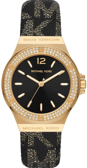 Buy Shop Michael Kors Lennox Three Hand Black Dial Black Leather Strap Watch For Women - MK7307 USA Online