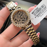 Buy Shop Michael Kors Lennox Three Hand Black Dial Gold Steel Strap Watch For Women - MK7394 USA Online