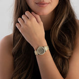 Buy Shop Michael Kors Lennox Three Hand Black Dial Gold Steel Strap Watch For Women - MK7394 USA Online