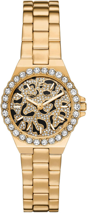 Buy Shop Michael Kors Lennox Three Hand Black Dial Gold Steel Strap Watch For Women - MK7394 USA Online