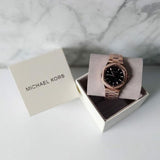 Buy Shop Michael Kors Lennox Three-Hand Black Dial Rose Gold Steel Strap Watch For Women - MK7233 USA Online