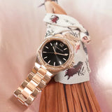 Buy Shop Michael Kors Lennox Three-Hand Black Dial Rose Gold Steel Strap Watch For Women - MK7233 USA Online