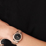 Buy Shop Michael Kors Lennox Three-Hand Black Dial Rose Gold Steel Strap Watch For Women - MK7233 USA Online