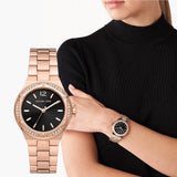 Buy Shop Michael Kors Lennox Three-Hand Black Dial Rose Gold Steel Strap Watch For Women - MK7233 USA Online