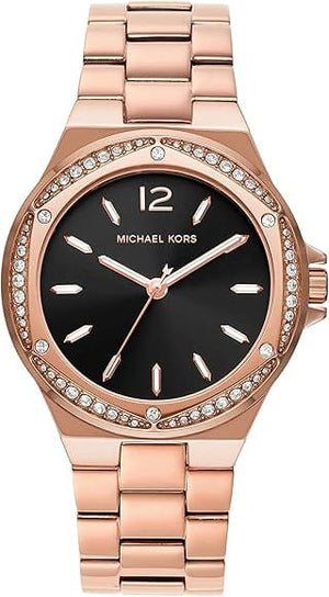 Buy Shop Michael Kors Lennox Three-Hand Black Dial Rose Gold Steel Strap Watch For Women - MK7233 USA Online