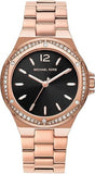 Buy Shop Michael Kors Lennox Three-Hand Black Dial Rose Gold Steel Strap Watch For Women - MK7233 USA Online