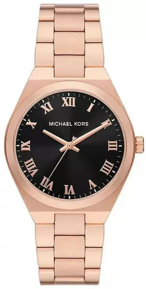 Buy Shop Michael Kors Lennox Three Hand Black Dial Rose Gold Steel Strap Watch For Women - MK7392 USA Online
