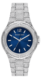 Buy Shop Michael Kors Lennox Three Hand Blue Dial Silver Steel Strap Watch For Women - MK6990 USA Online