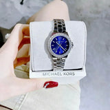 Buy Shop Michael Kors Lennox Three-Hand Blue Dial Silver Steel Strap Watch For Women - MK7397 USA Online