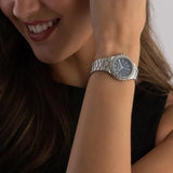 Buy Shop Michael Kors Lennox Three-Hand Blue Dial Silver Steel Strap Watch For Women - MK7397 USA Online