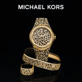 Buy Shop Michael Kors Lennox Three Hand Crystals Gold Dial Two Tone Steel Strap Watch For Women - MK7284 USA Online